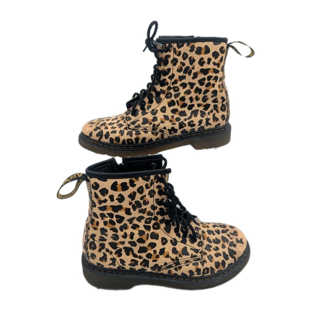 Dr. Martens 1460J Youth Boots US 3 Leopard Y2K Punk Combat Lace-Up Zip‎ Docs